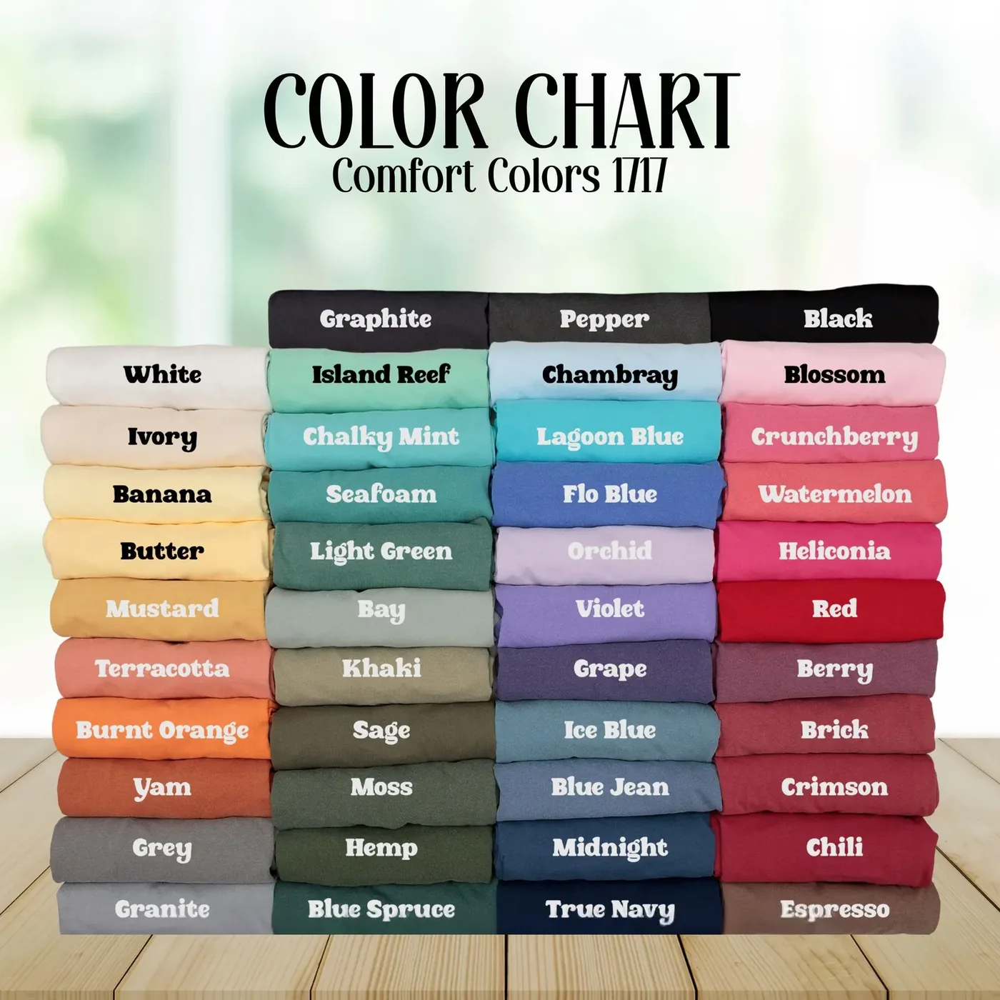 Comfort Colors 1717 shirt color chart