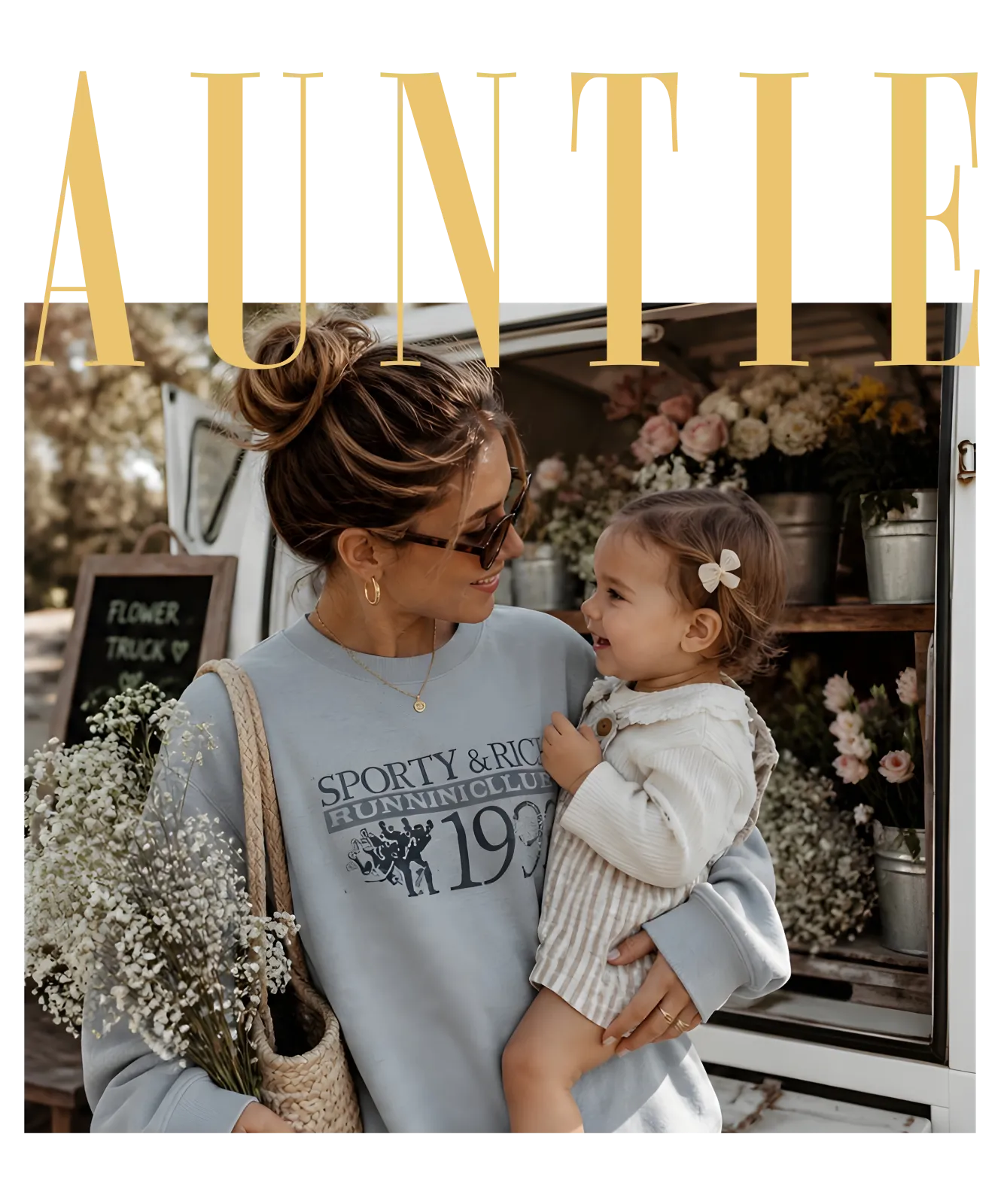 Personalized auntie shirt with a custom photo and editable title