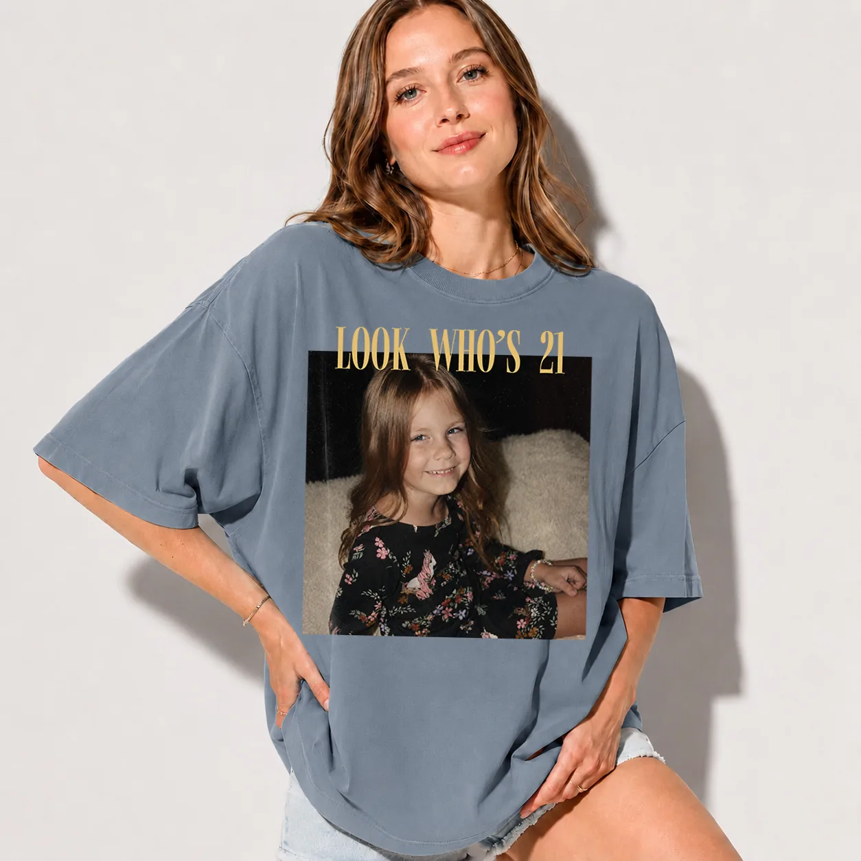 Personalized birthday shirt in Comfort Colors Blue Jean
